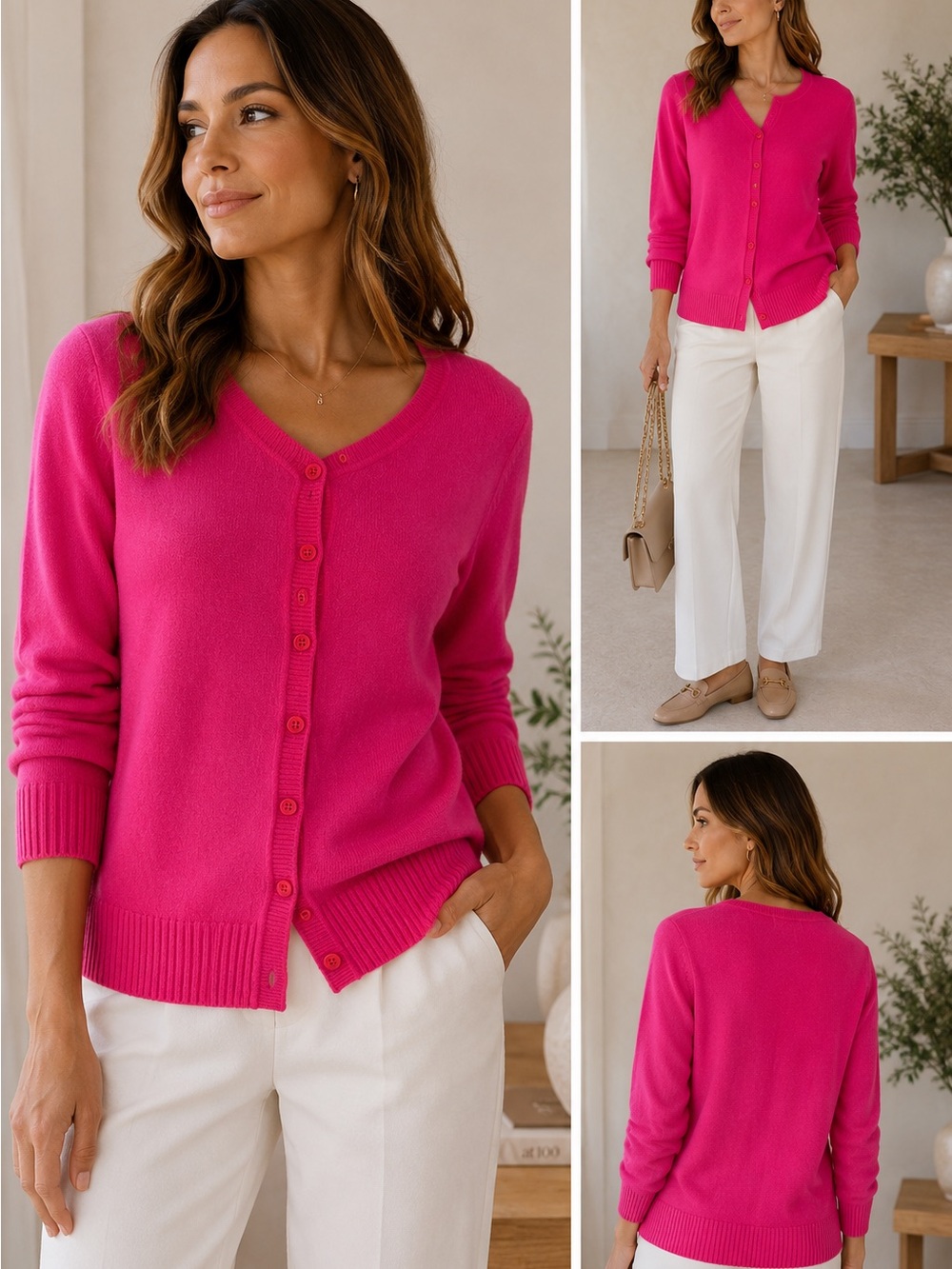 Forever 21 Hot Pink V-Neck Button Front Cardigan